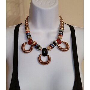 Vintage Designed By Paula Statement Necklace Exotic Boho Look Colorful Fun